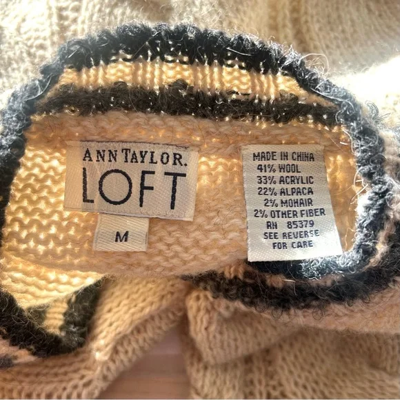 Vintage 90s Ann Taylor LOFT Scandi Cable Knit Wool Blend Sweater Heritage Size M - Picture 5 of 5